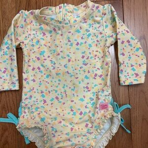RuffleButts Pastel Confetti Long Sleeve Swimsuit